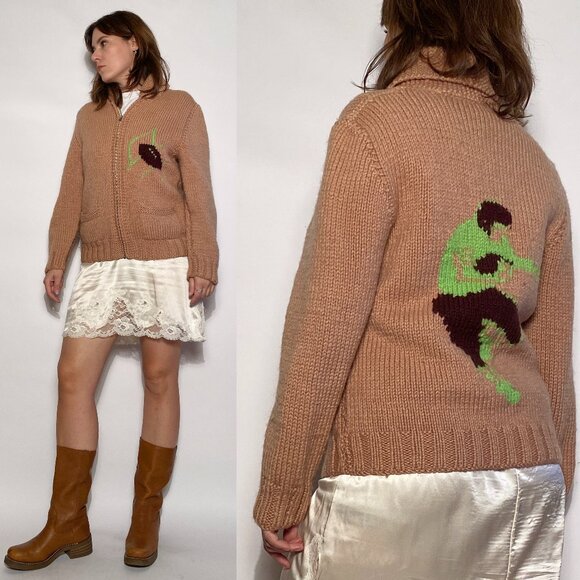 Vintage 1960s SUPER RARE Wool FOOTBALL Cowichan! Women's Medium, Men's Small - Picture 1 of 7